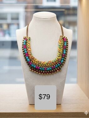 H&M TREND Boho Colourful Braided Rope BIB Statement Necklace EUC